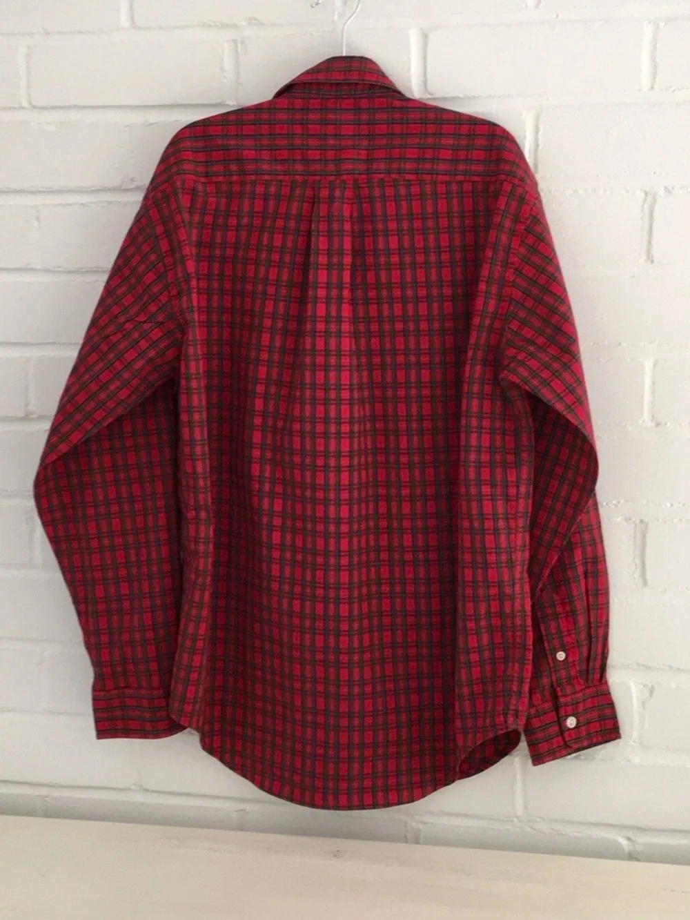 Boys Size M Ralph Lauren Red/Navy Blue Plaid Button-Down Holiday Christmas Shirt